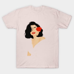 Lady with Red Flower T-Shirt